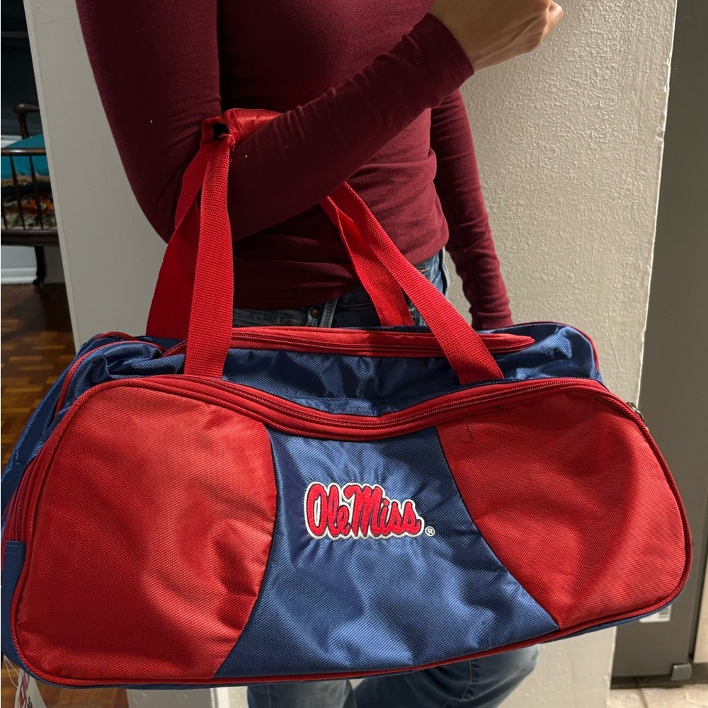 Red and Blue Duffel Bag